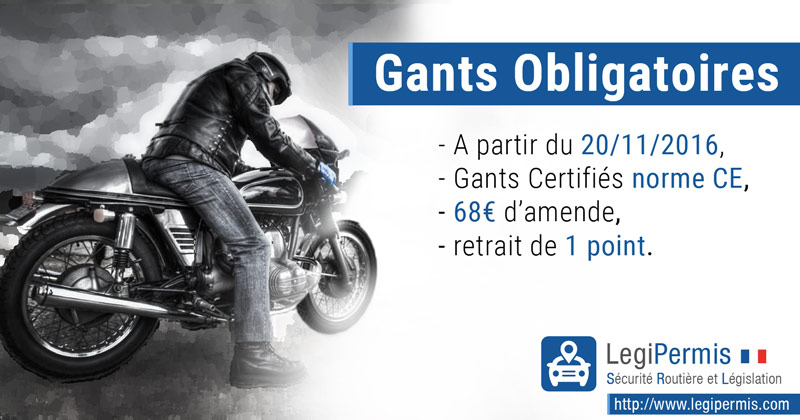 Gants obligatoires à moto à partir du 20 novembre 2016