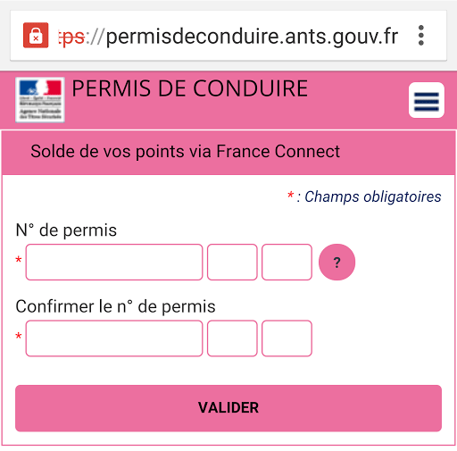 numéro de permis à renseigner pour avoir son nombre de points en ligne