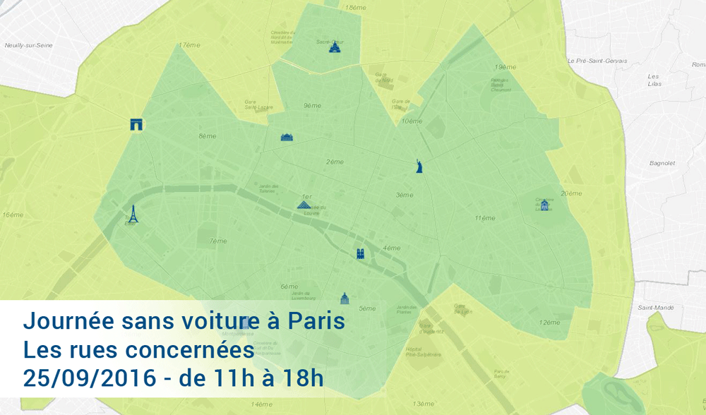 Plan de Paris, journée sans voiture le 25/09/2016