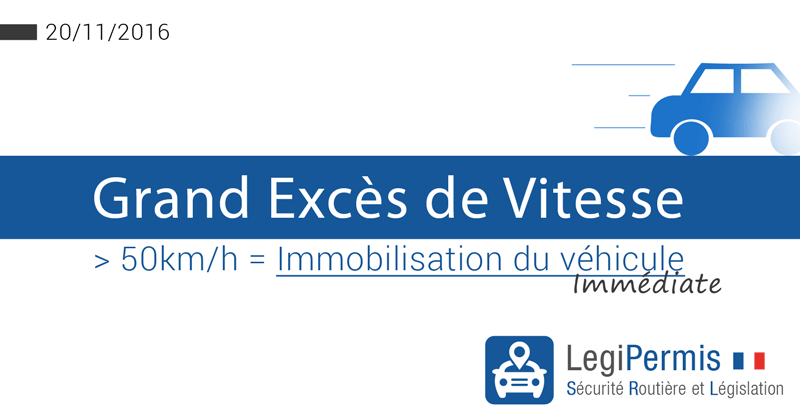 Grand excès de vitesse et immobilisation du véhicule au 20/11/2016