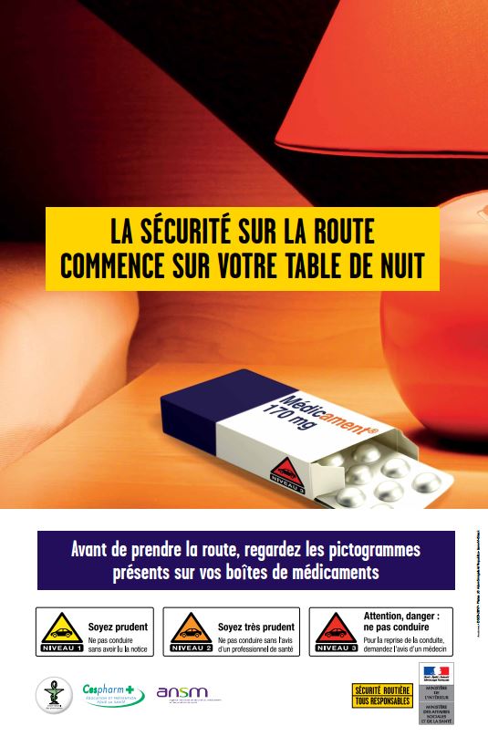 Affiche sécurité routière médicament en pharmacie