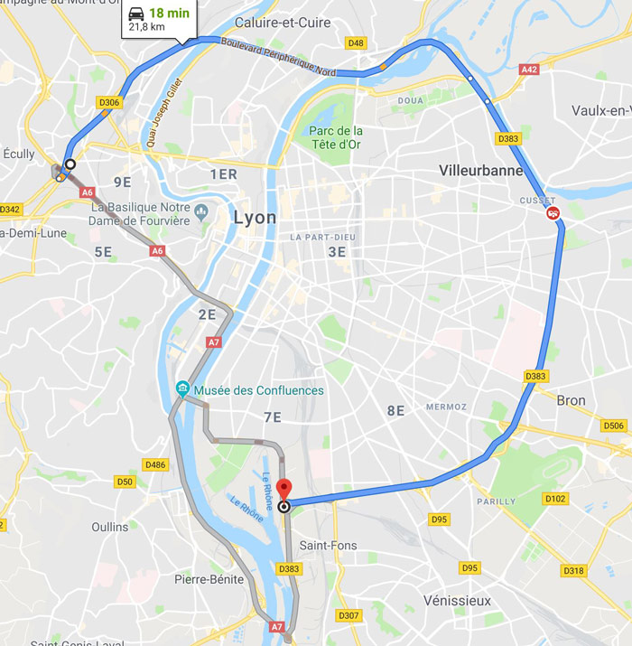 plan carte limitation de vitesse à 70 sur le périphérique à Lyon