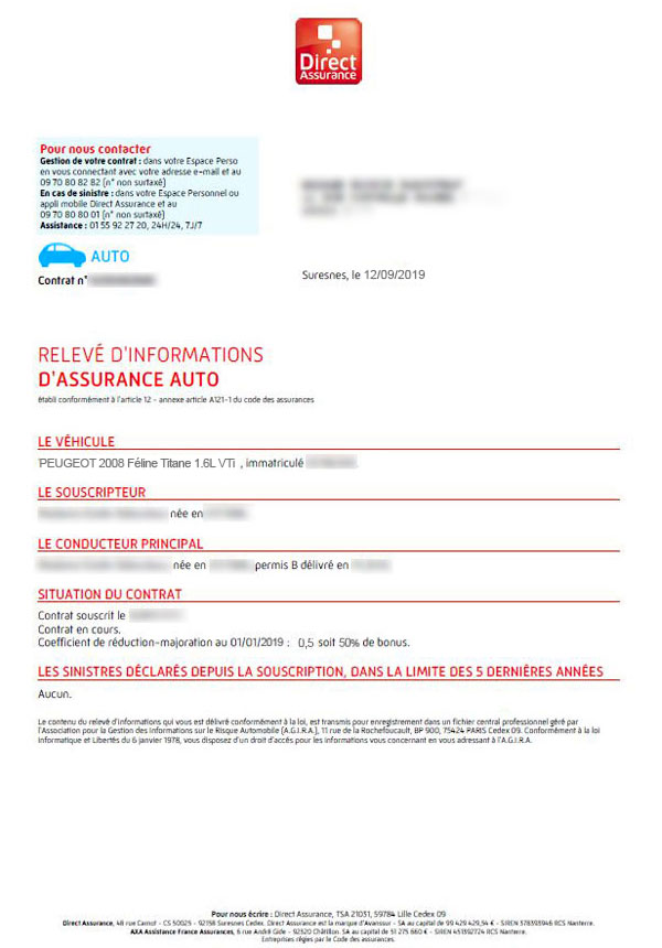 Relevé d'information d'assurance auto