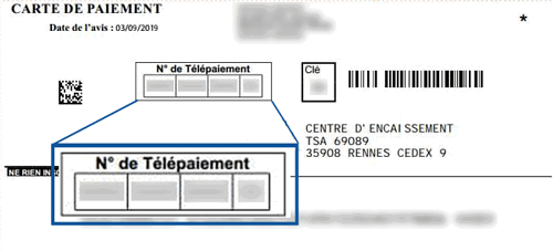 Carte de paiement amende avec le numéro de télépaiement