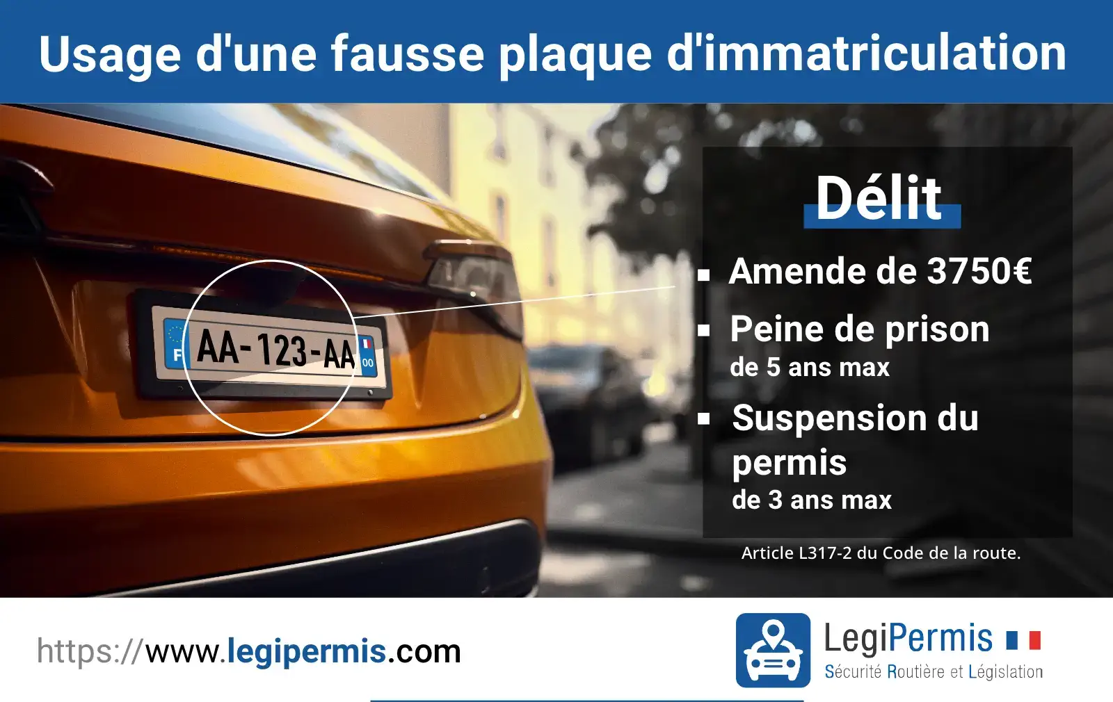 Fausses plaques immatriculation : amendes, emprisonnement, retrait de permis