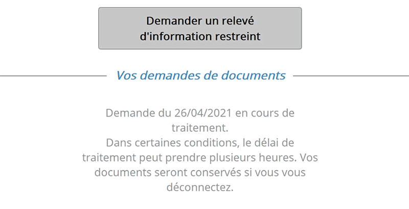 Message d'attente sur le site telepoint pour avoir son relevé d'information restreint