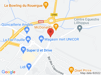 Plan Google Stage recuperation de points à Onet-le-Château proche de Villefranche-de-Rouergue